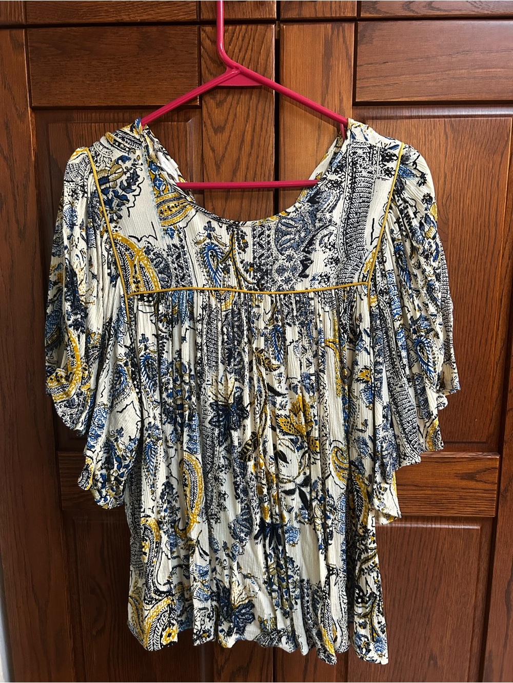 Maurices Floral Paisley Pleated Top - White, Blue & Yellow